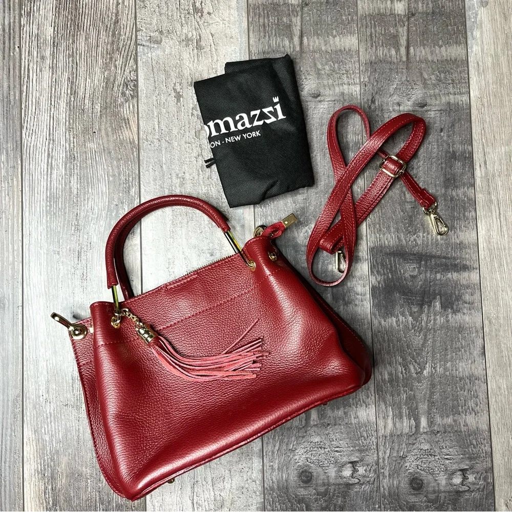 NWT! Mia Tomazzi Red Italian Pebbled Leather Structured Bag Purse - Picture 1 of 8